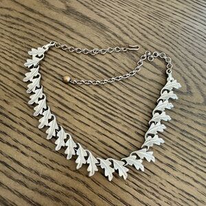 Vintage 1950s BSK Silver Leaf Choker Necklace  Hook Closure – 16" Long